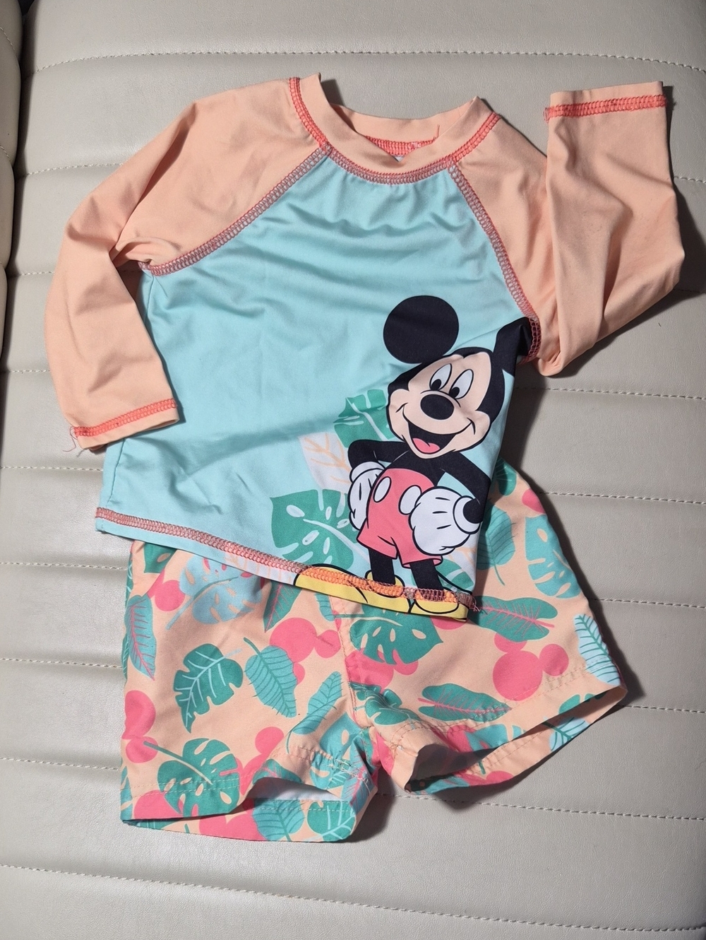 Disney Kids Mickey Two-Piece Swim Rashguard Set - Peach & Light Blue
